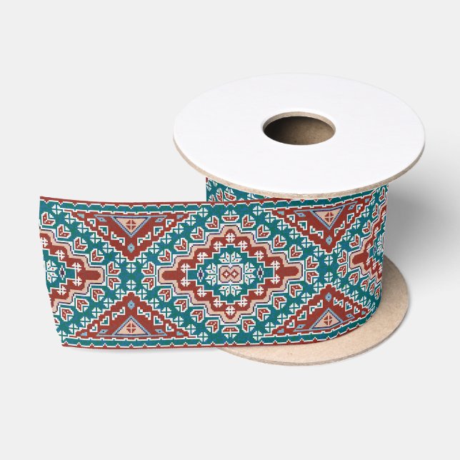 Ruban En Satin Rouge Bleu Turquoise Amérindiens Navajo (Bobine)
