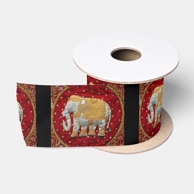 Ruban En Satin Rouge embelli et or d'éléphant d'Asie (Bobine)