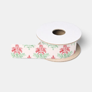 Ruban En Satin Rouge et Vert Grandmillennial Christmas Damask