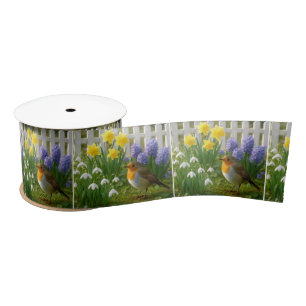 Ruban En Satin Rouge-gorge dans un jardin printanier