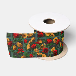Ruban En Satin Rouge Jaune Élégant Roses floraux