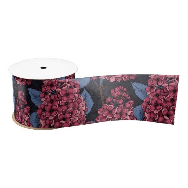 Ruban En Satin Rouge lilas sur bleu foncé (Bobine)