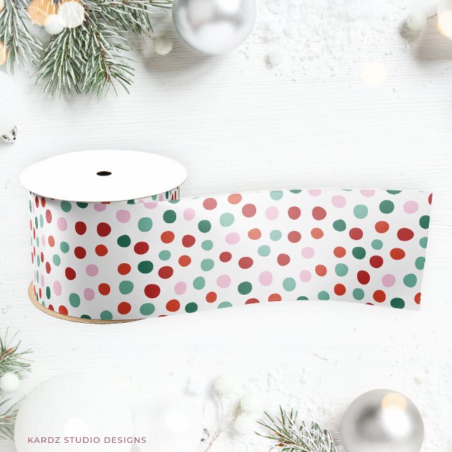Ruban En Satin Rouge, rose, vert Noël Soeur Confetti Ribbon (Ribbon shown in 3 inches wide. Choose size and satin or grosgrain finish.)