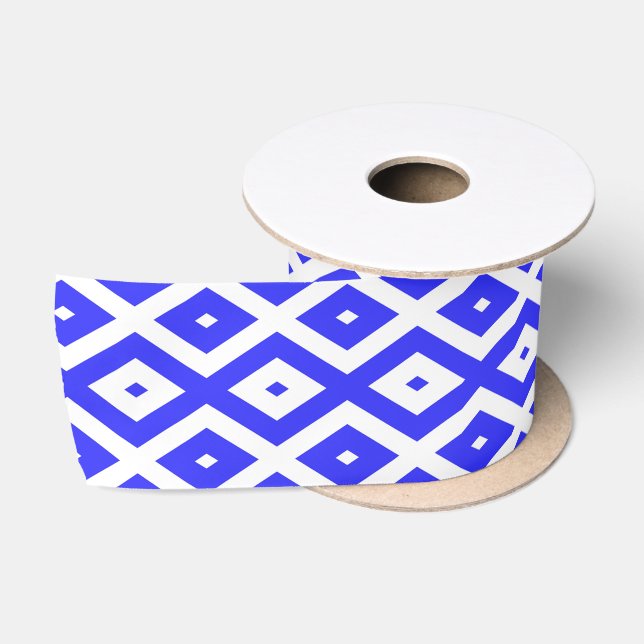 Ruban En Satin Royal blue and white diamond pattern (Bobine)