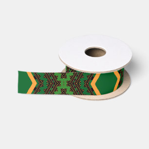 Ruban En Satin Royal Green African Geometry Kente