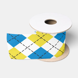 Ruban En Satin Ruban à motifs de losanges bleu et jaune