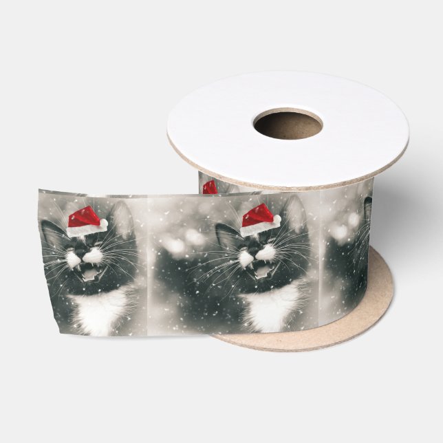 Ruban En Satin Ruban adorable de satin de chaton de Noël (Bobine)
