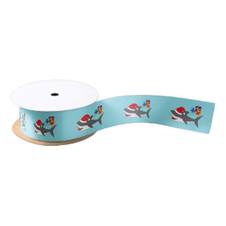 Ruban En Satin Ruban avec un requin de vacances mignon