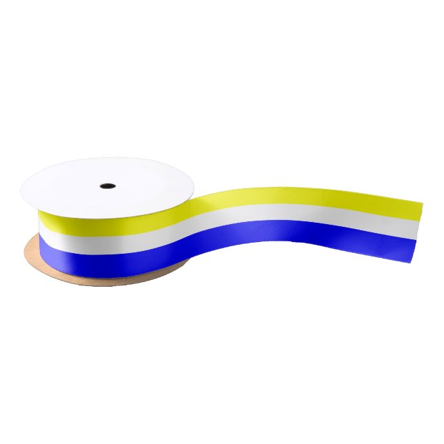 Ruban En Satin Ruban blanc et Bleu-Rayé jaune de satin (Bobine)