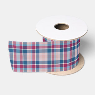 Ruban En Satin Ruban blanc, rouge et bleu Plaid Motif Satin