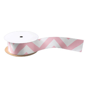 Ruban En Satin Ruban Chevron rose et blanc moyen horizontal