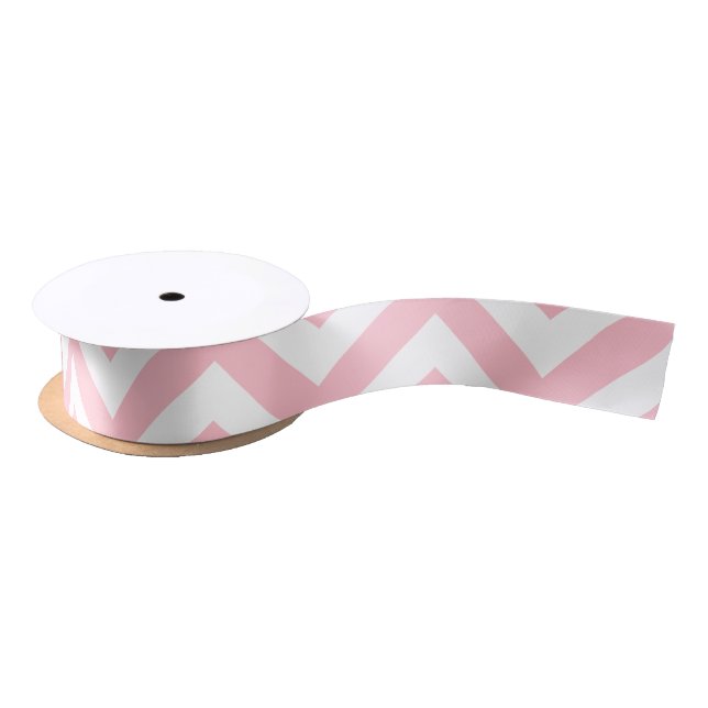 Ruban En Satin Ruban Chevron rose et blanc moyen horizontal (Bobine)