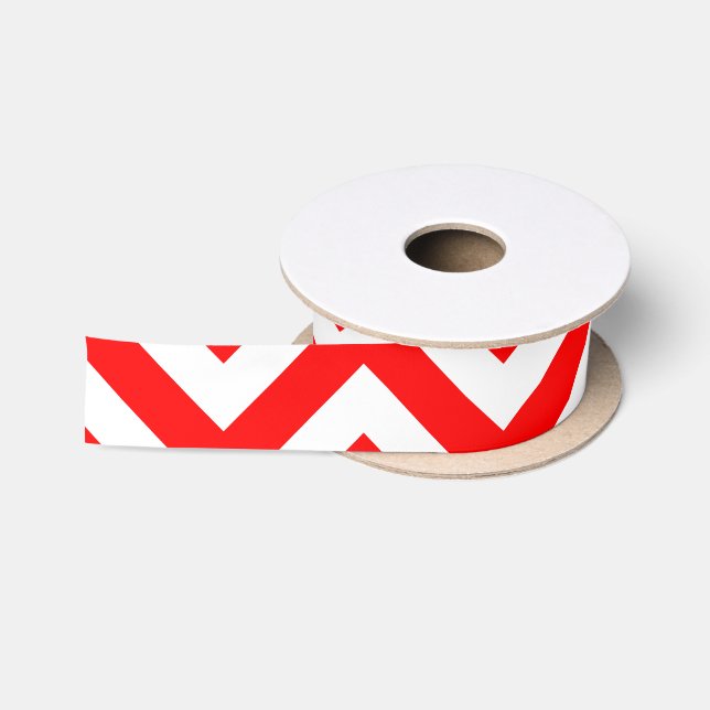 Ruban En Satin Ruban Chevron rouge et blanc moyen horizontal (Bobine)