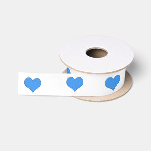 Ruban En Satin Ruban, coeurs bleus sur le blanc