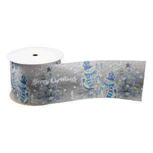 Ruban En Satin Ruban de Noël Joyeux Bleu Silver Satin