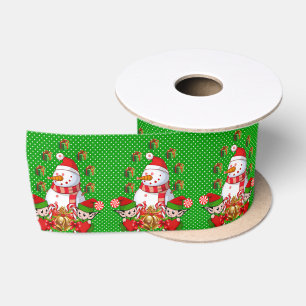 Ruban En Satin Ruban de Noël, Joyeux Elf Snowman de Noël