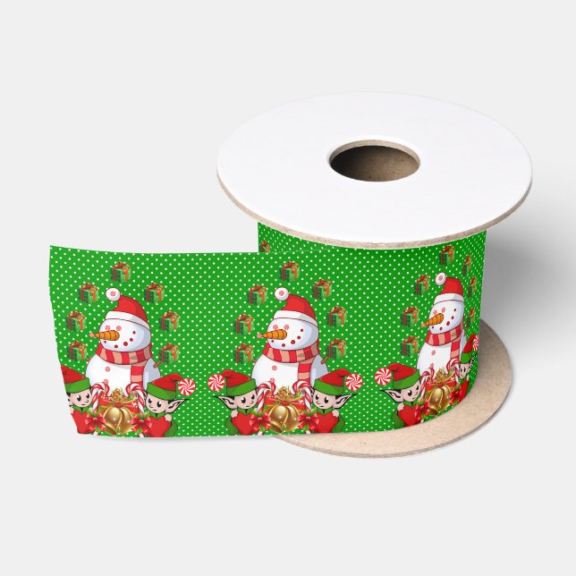 Ruban En Satin Ruban de Noël, Joyeux Elf Snowman de Noël (Bobine)