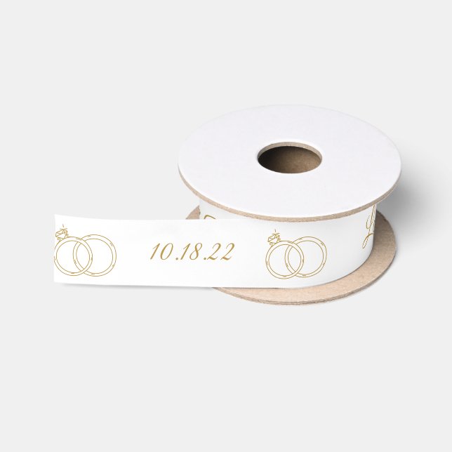 Ruban En Satin Ruban de nom personnalisé White Gold Mariage (Bobine)