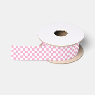 Ruban En Satin Ruban de satin à carreaux blanc et rose