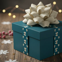 Ruban de satin à motif de nœud élégant Teal & Blan