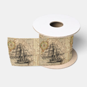 Ruban En Satin Ruban de satin de carte et de bateau vintage