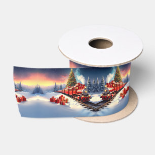 Ruban En Satin Ruban de satin de Noël arbre de Noël train rouge v