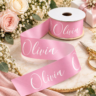 Ruban En Satin Ruban de satin élégant rose personnalisé avec nom