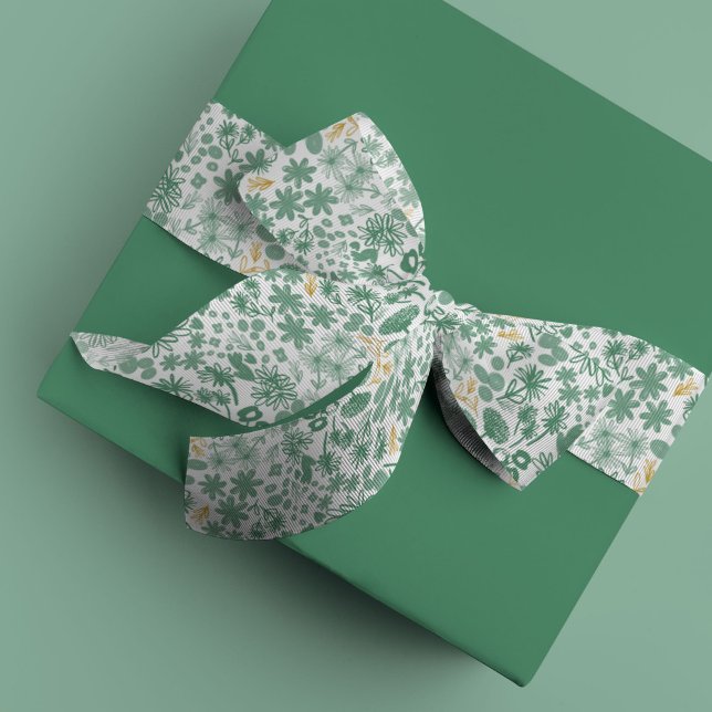 Ruban En Satin Ruban de satin floral vert chic et fantaisiste (Green ditzy floral watercolor ribbon)