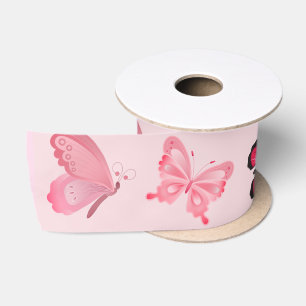 Ruban En Satin Ruban de satin Papillons roses