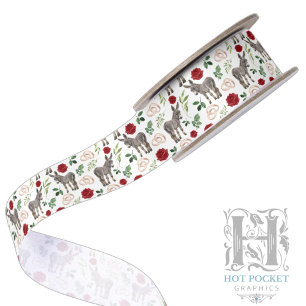 Ruban En Satin Ruban de satin rouge floral Âne rustique