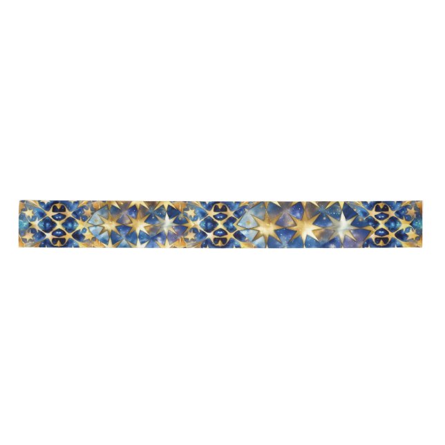 Ruban En Satin Ruban Elegant Blue and Gold Stars (Devant)
