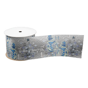 Ruban En Satin Ruban,Joyeuses Fêtes d'argent bleu