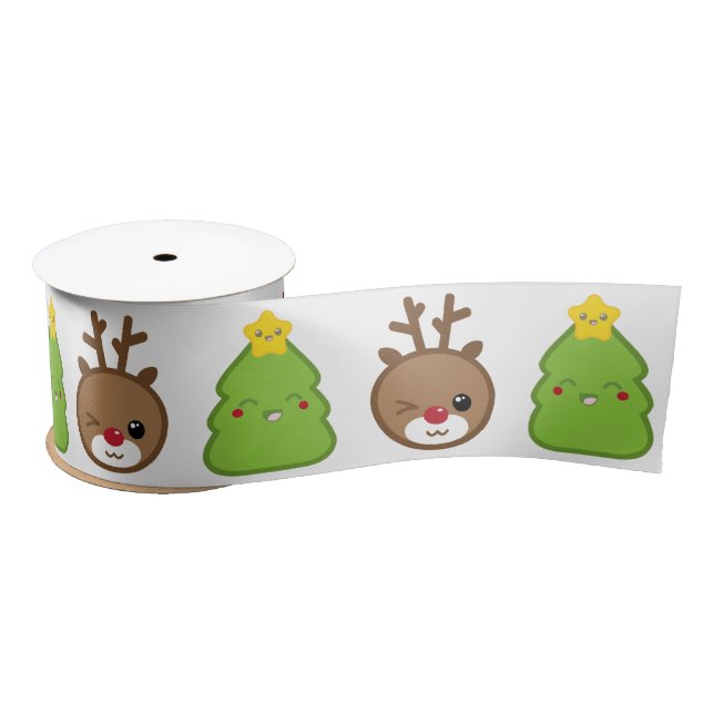 Ruban En Satin Ruban Kawaii Reindeer & Christmas Tree (Bobine)