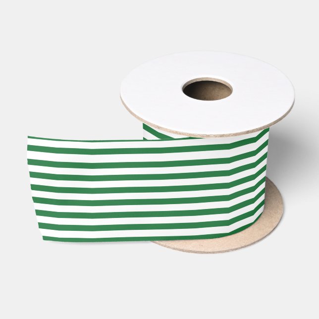 Ruban En Satin Ruban mince à bande foncée vert et blanc (Bobine)