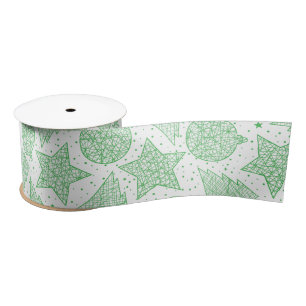 Ruban En Satin Ruban Motif de Noël vert et blanc