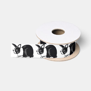 Ruban En Satin Ruban néerlandais noir et blanc de satin de lapins