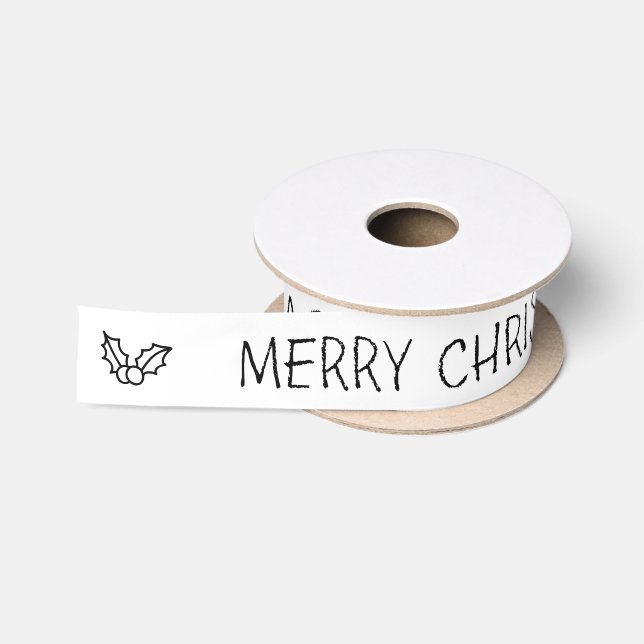 Ruban En Satin Ruban noir et blanc de cadeau de Joyeux Noël (Bobine)
