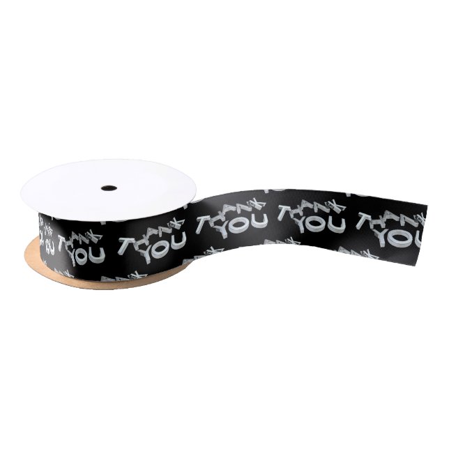 Ruban En Satin Ruban noir Merci argent moderne (Bobine)