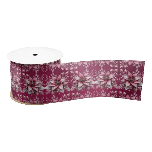 Ruban En Satin Ruban rose Floral Vacances Satin (Bobine)