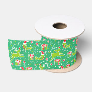 Ruban En Satin Ruban rouge vert Noël rennes et oiseaux