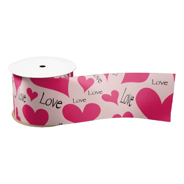 Ruban En Satin Ruban Satin Pink Heart Love dessiné à la main (Bobine)