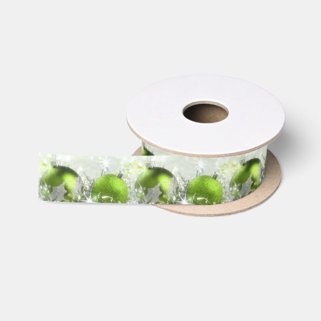 Ruban En Satin Ruban Satin Vert Et Argent De Noël (Bobine)