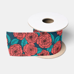 Ruban En Satin Ruban satiné aux roses rouges