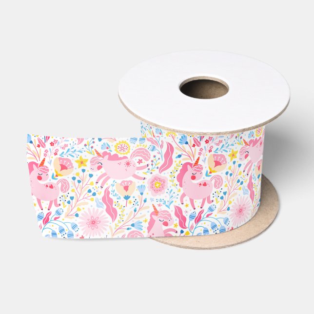 Ruban En Satin Ruban Unicorne rose (Bobine)