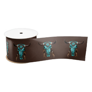 Ruban En Satin Russe Cowboy Sud-Ouest Turquoise Taureau