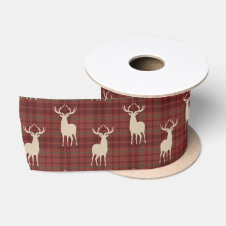 Ruban En Satin Rustic Christmas Deer Pattern Red Satin Ribbon