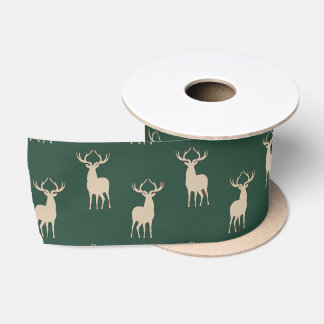 Ruban En Satin Rustic Green Christmas Reindeer Satin Ribbon