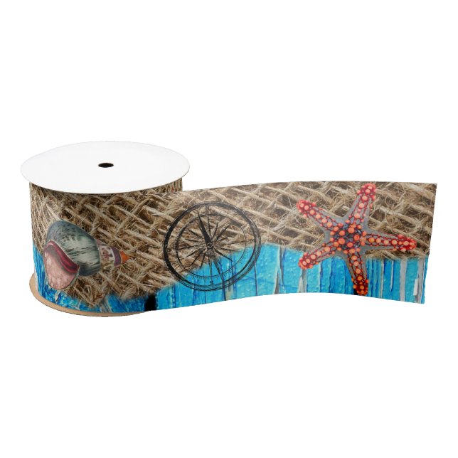 Ruban En Satin Rustique Nautique Bleu Burlap Starfish (Bobine)