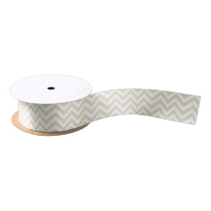 Ruban En Satin Sable Beige Blanc Grand Chevron ZigZag Motif