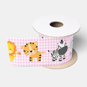Ruban En Satin Safari Animaux Sauvages Sur En vichy